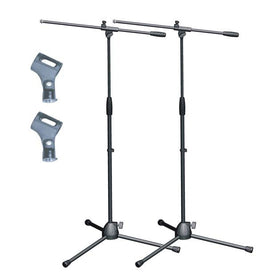 Artist MS017 2 Pack - Budget Black Boom Mic Stand & Mic Clips