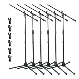 Artist MS012x6 Deluxe Black Boom Mic Stand & Mic Clips - 6 Pack