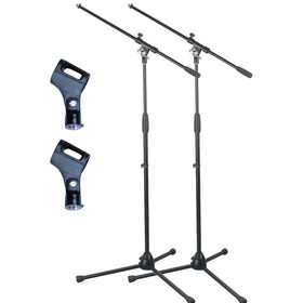 Artist MS012 2 Pack Deluxe Black Boom Mic Stand with Plastic Mic Clip