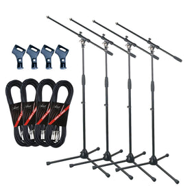 Artist MS012 4 Pack Deluxe Black Boom Mic Stand,Mic Clip & 20ft Cable