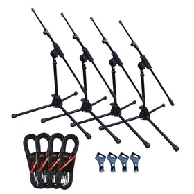 Artist MS010 4 Pack Deluxe Black Boom Mic Stand & Clip