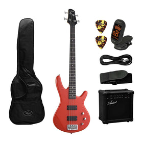 Artist AG105RD Solid Red Electric Bass Guitar + Amp and Accessories