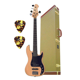 Artist Vintage Hybrid Natural 5 String Active/Passive Bass Guitar & Tweed Case