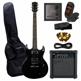 Artist AG1 Black Electric Guitar with Accessories and 10Watt Amp