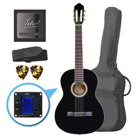 Artist CL44BK Full Size Classical Nylon String Guitar Pack - Black