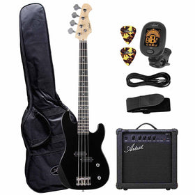 Artist APB34 Black 3/4 Size Bass Guitar w/ Accessories & 15W Amp