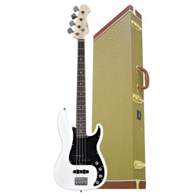 Artist Vintage-Hybrid White Active/Passive Bass Guitar & Tweed Case